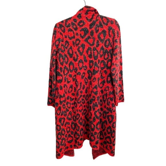 Joseph A Long Sleeve Open Front Duster Sweater Modern Leopard in Red/Gray Sz XS - Picture 2 of 8